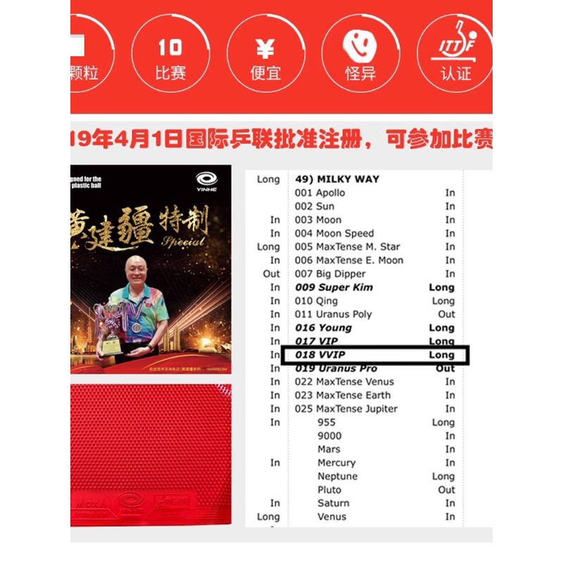 YINHE Huang Jianjiang VVIP Öze - Table Tennis Rubber For Defensive Players incelemesi ve fiyatı